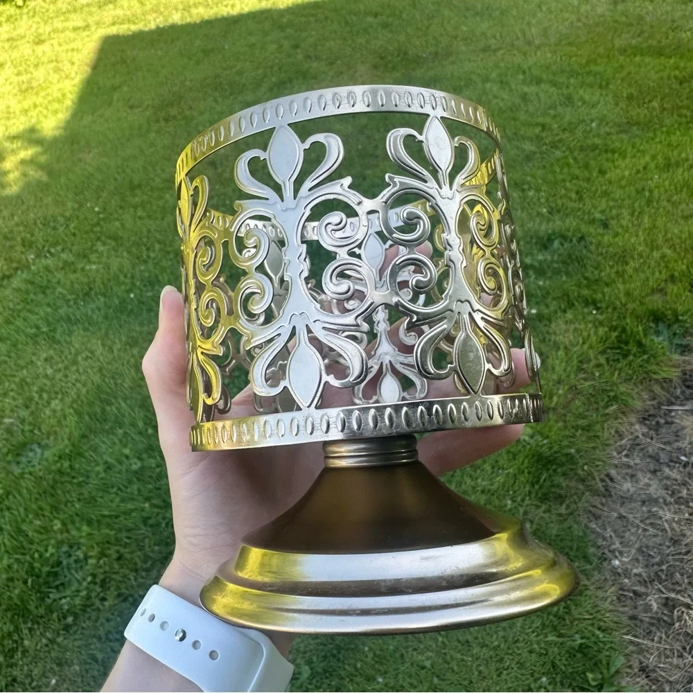 Bath & Body Works Gold Ornate Pedestal 3 Wick Candle Holder Decorative Home